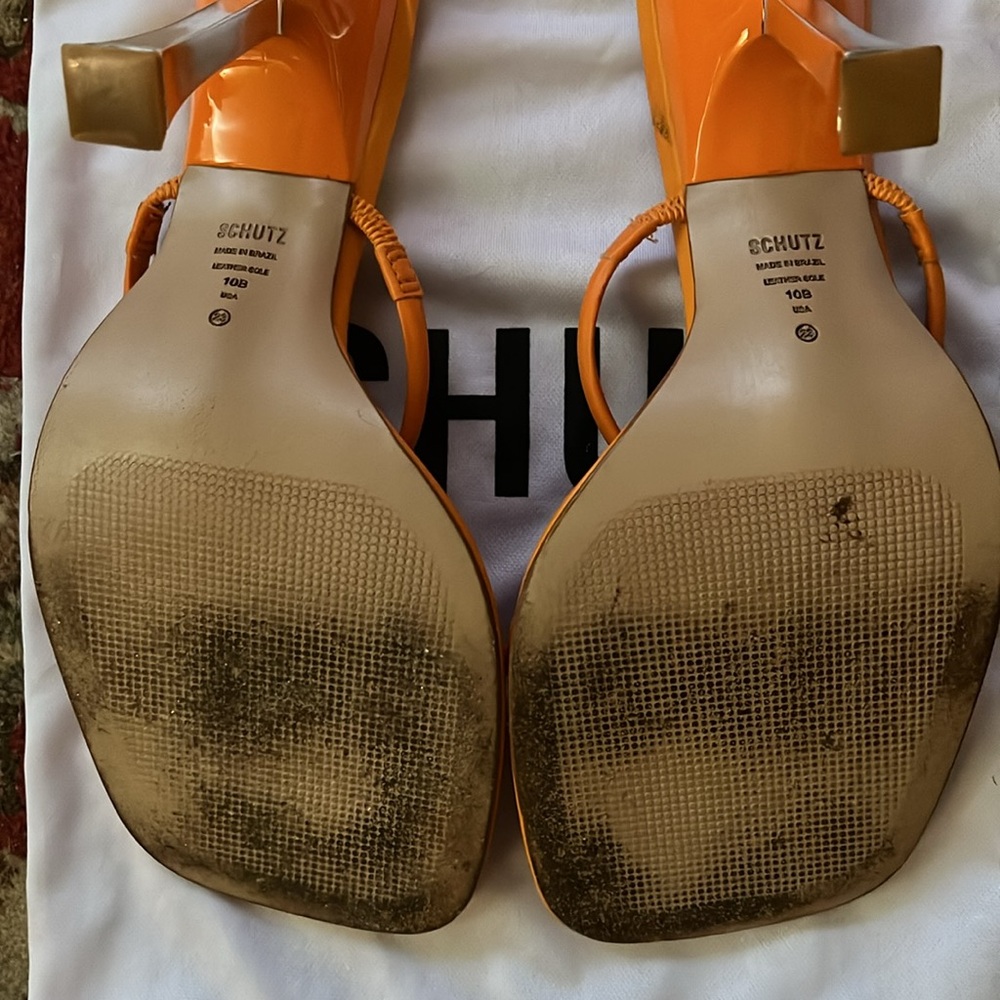Schutz Agatha Bright Tangerine Leather Sandal Size 10 - Picture 8 of 8